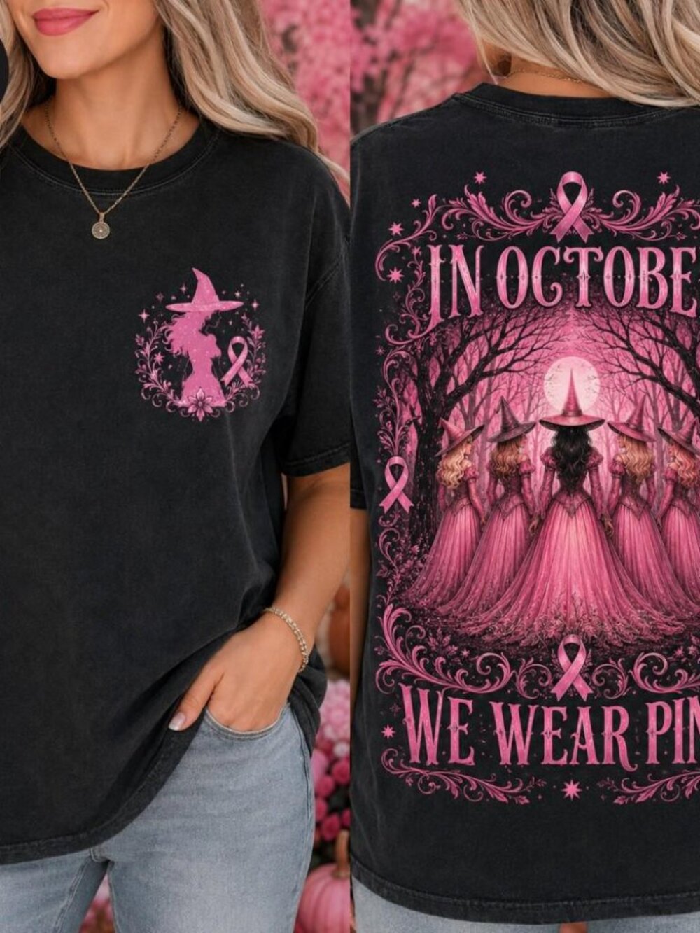 In October We Wear Pink Shirt, Breast Cancer Awareness Ghost Tee